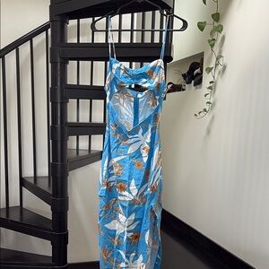 Zara Blue Floral Maxi Dress with Slit